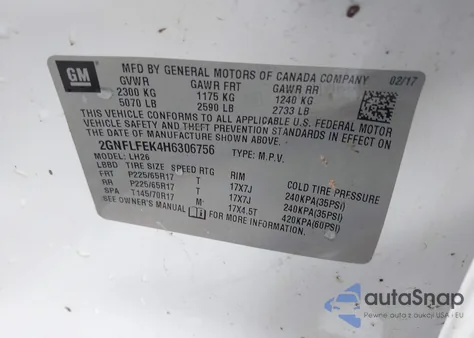 2017 Chevrolet Equinox Lt from USA, damaged, VIN 2GNFLFEK4H6306756